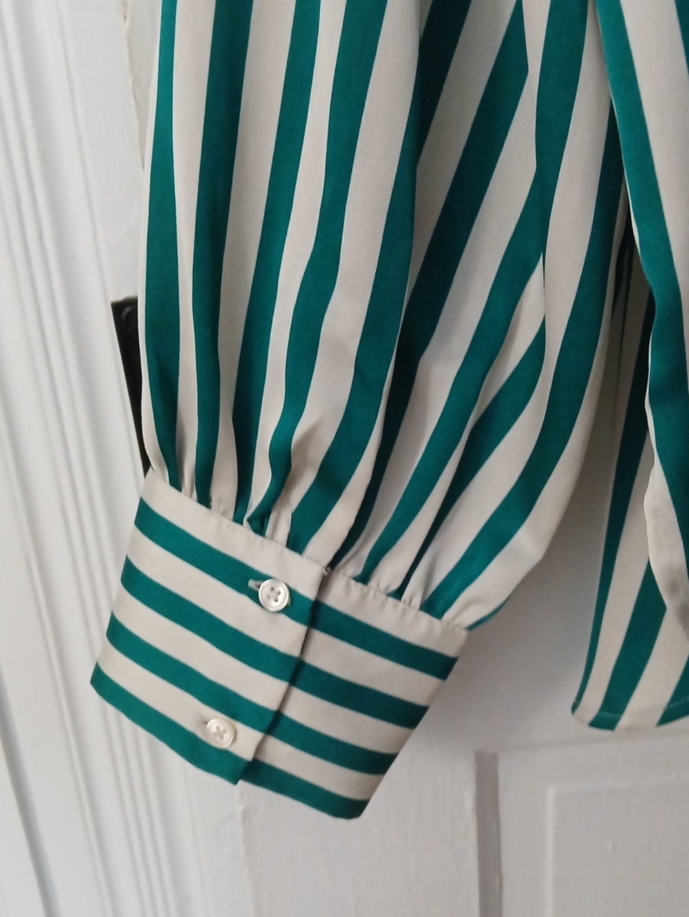 Ann Taylor Teal and White Vertical-Stripe Dress Shirt - Picture 4 of 4